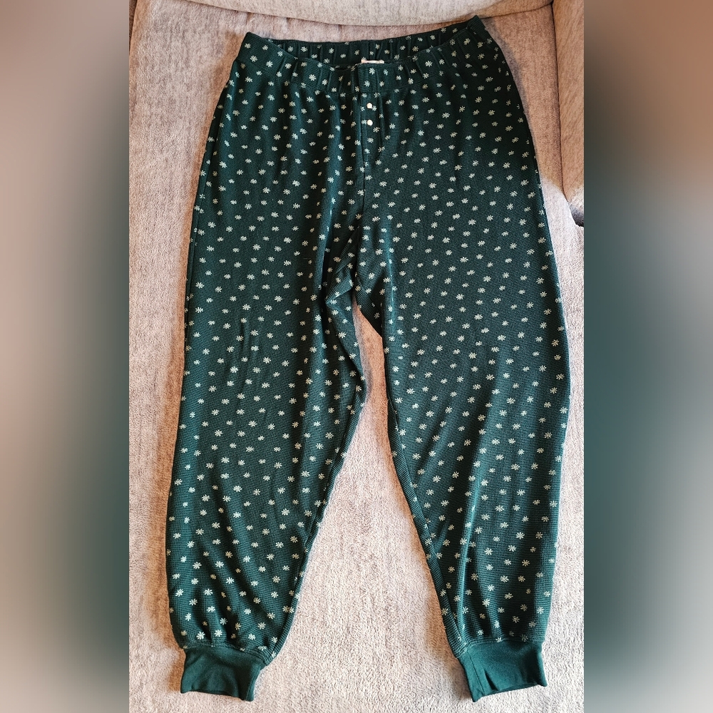 Madewell Womens Xl Dark Green Thermal Waffle Knit Floral Print Pants Joggers